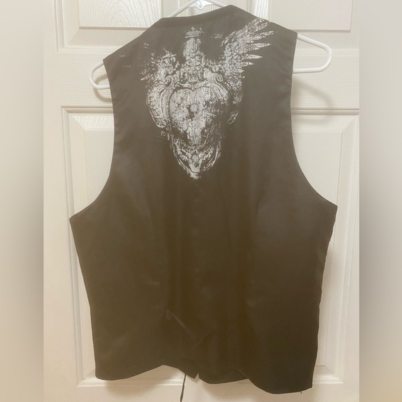 Y2K Grunge Black Waistcoat With Skull Details On Back - Premium Poin - Picture 2 of 4